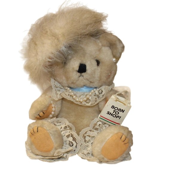 Boyds Bears Born to Shop Jointed Cream Teddy Bear 8" T Pearls and Lace Fancy Hat - Picture 1 of 6